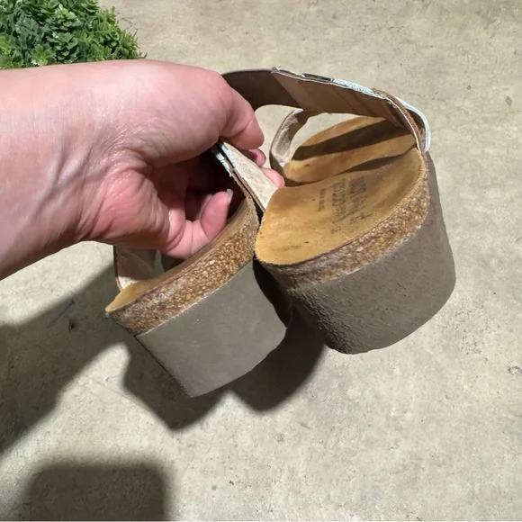 Naot Lena Two Strap Leather Slip On Slide Sandals Size 6 Teal Blue Green Spring - Picture 5 of 6